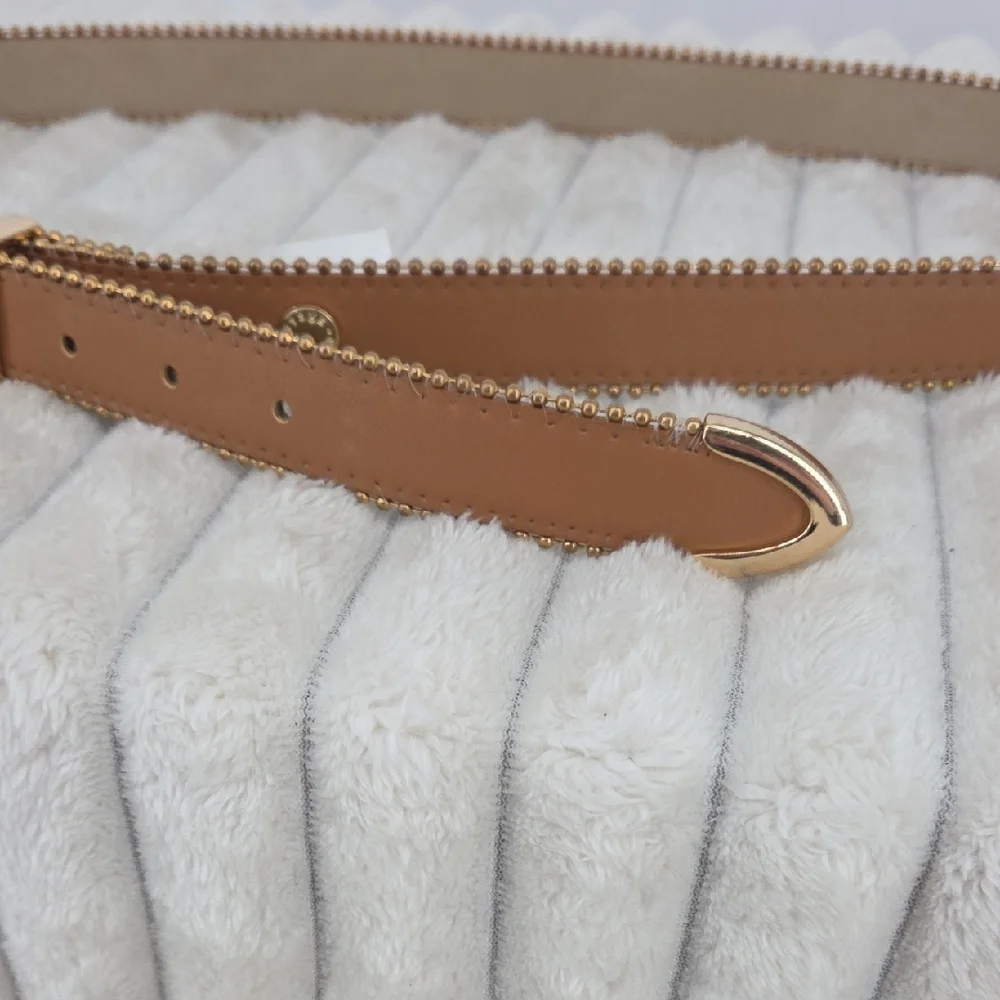 Steve Madden Slim Tan Belt with Gold Hardware